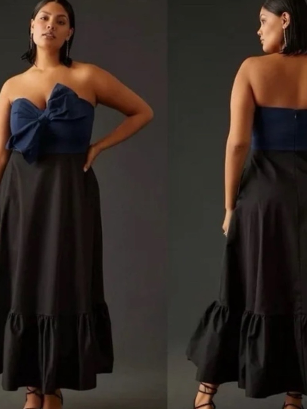 Anthropologie Black Midi Dress with Navy Bodice